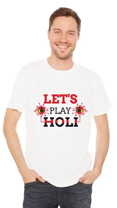 White Unisex Half Sleeve Printed Holi Special T-Shirt White Unisex Half Sleeve Printed Holi Special T-Shirt