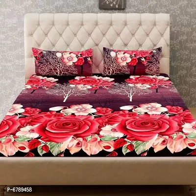 Stylish Fancy Polycotton 3D Floral Printed Multicolored Double Bedsheet
