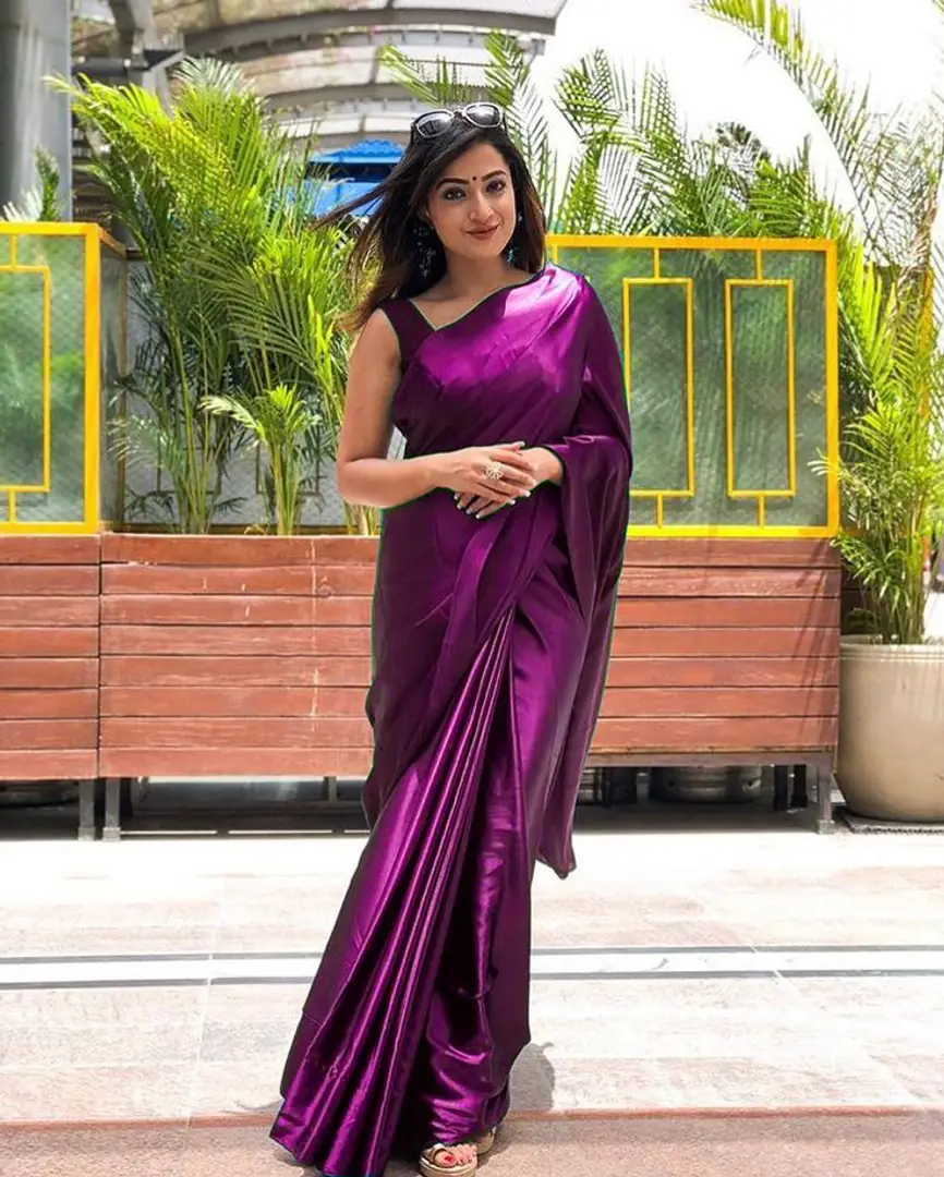 Solid Satin Designer 🕊 Saree With Fancy Blouse- Arundhati Fab | Gorgeous  women dresses, Indian fashion, Satin saree