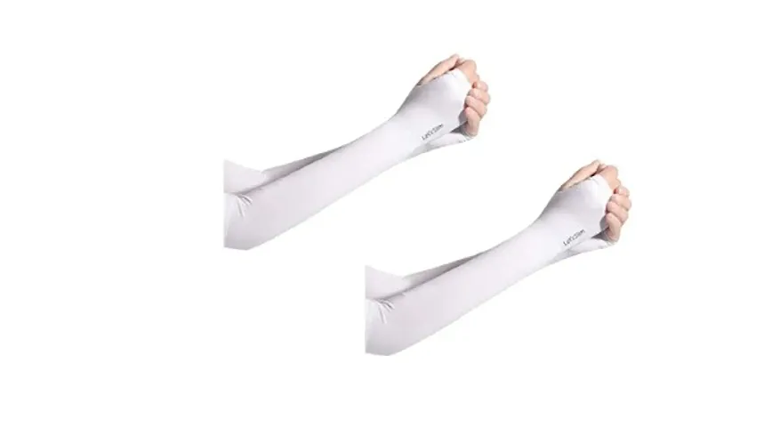 Lets slim UV Fingerless Full Hand Sleeves for Mens and Womens Driving Gloves (2 Pairs White)