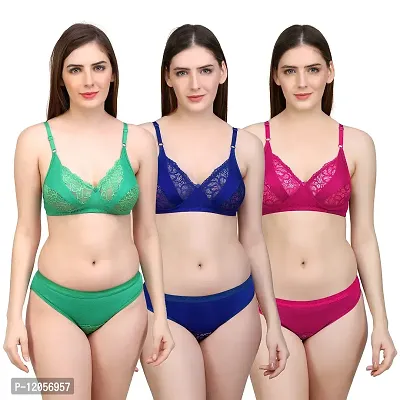 Buy Emosis Women 2-Piece Lingerie Set, Sexy Hot, Everyday Regular, Lightly  Padded Full Coverage V-Shape Non-Wired Wirefree Wire-Less Cotton Wear T-Shirt  Bra Mid Waist Panty