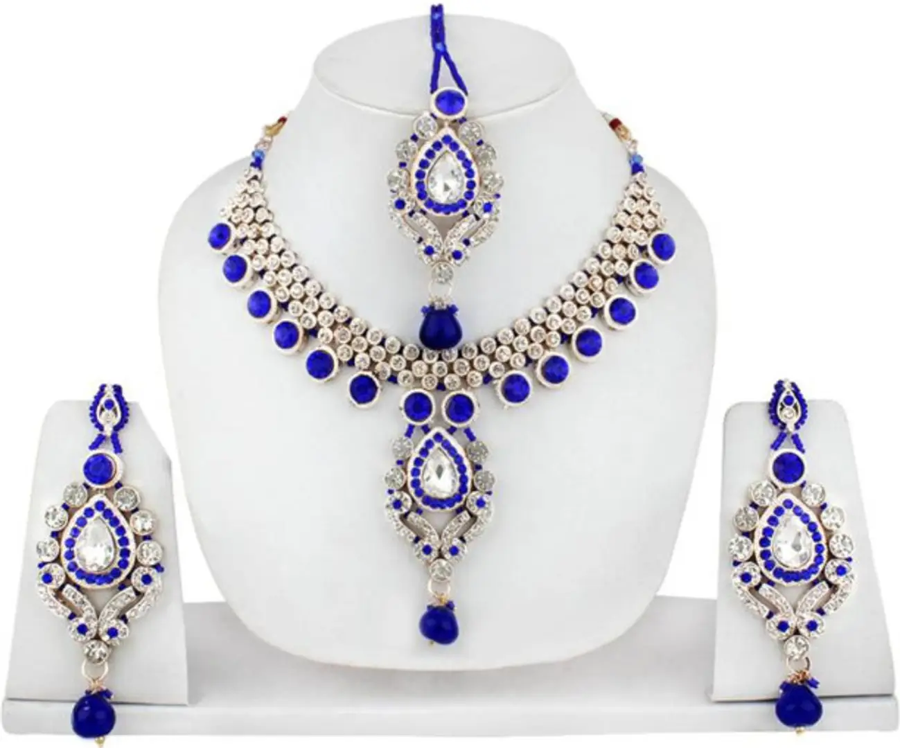 Exclusive Wedding Wear Rose Gold Plated Necklace Set With Maang Tikka For Woman