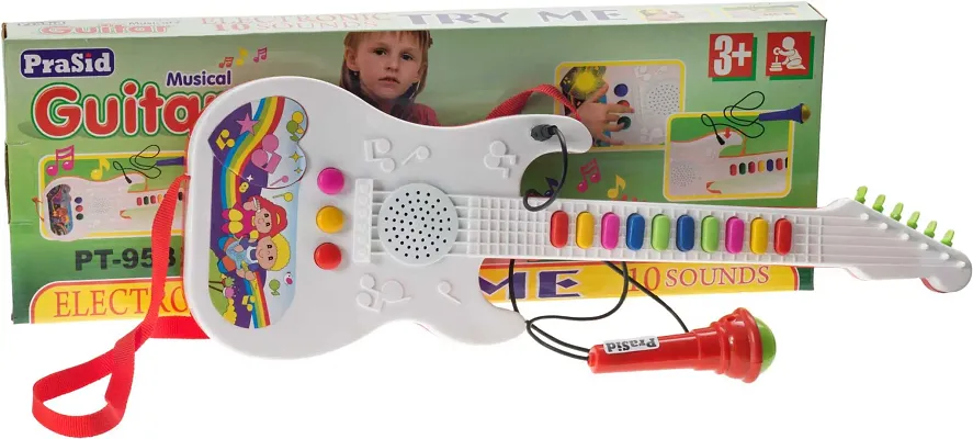 White Musical Guitar With Mic