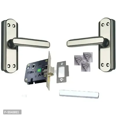 Onjecx Steel Premium Range Bathroom Door Lock Mortise Door Handle with Baby Latch Lock Black Silver Finish Keyless | Bathroom Lock Pack of 1 Set ( BL+ S05BBS )