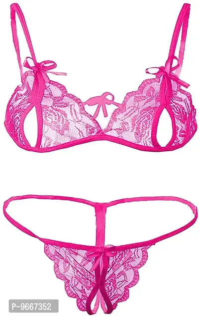 Women's Innerwear Polyester Net Lace Honeymoon Bikini Lingerie Bra Penty  New Set