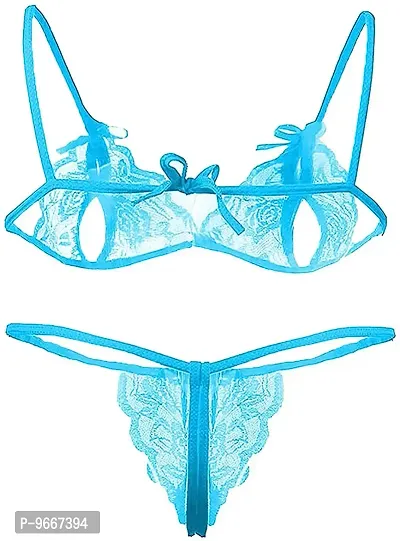 Buy Flute Women's Sexy Net Lace Lingerie Set/bikini Set/bra Panty Set For  Honeymoon Free Size (sky Blue) Online In India At Discounted Prices