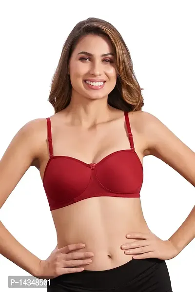 MAROON 210 Women 100% Cotton Balconette Shape Multi Use Two Way Full  Coverage Lightly Padded Non-Wired Bra