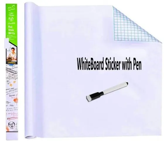 White Board Wall Sticker with 1 Marker/Sketch Pen | Removable Whiteboard Wallpaper for Home School Office College Kitchen Kids Students Teachers (60 x 200 cm/White)