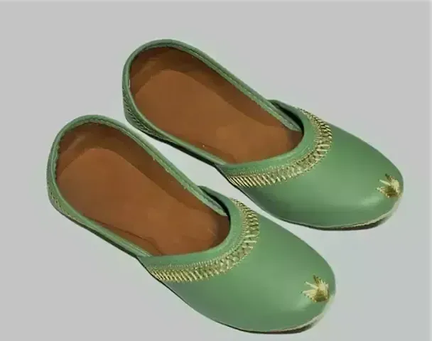 Stylish Green Synthetic Leather  Mojaris For Women