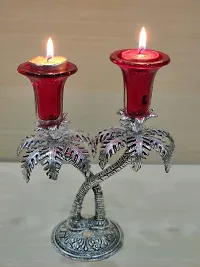 GiftNagri Metal Handicraft Silver Plated Palm Tree Design Antique Look Glass Candle Tealight Holder Red Color Home Decor Decorative Showpiece For Home Living Room Church Office Shop Counter Decoration-thumb4