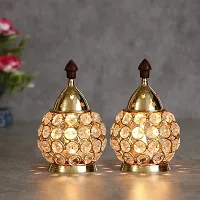 Decor Crystal And Brass Akhand Diya - Set of 2- Gold Polished/ Oil Lamp/ Tea Light Holder-thumb1
