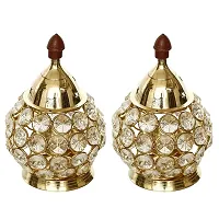 Decor Crystal And Brass Akhand Diya - Set of 2- Gold Polished/ Oil Lamp/ Tea Light Holder-thumb3
