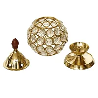 Decor Crystal And Brass Akhand Diya - Set of 2- Gold Polished/ Oil Lamp/ Tea Light Holder-thumb4