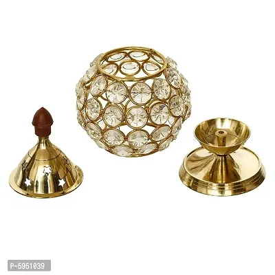 Decor Crystal And Brass Akhand Diya - Set of 2- Gold Polished/ Oil Lamp/ Tea Light Holder-thumb5