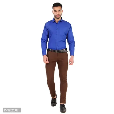 Men's Blue Cotton Blend Solid Long Sleeves Regular Fit Formal Shirt-thumb3