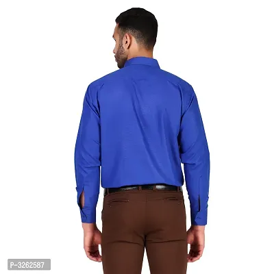 Men's Blue Cotton Blend Solid Long Sleeves Regular Fit Formal Shirt-thumb4