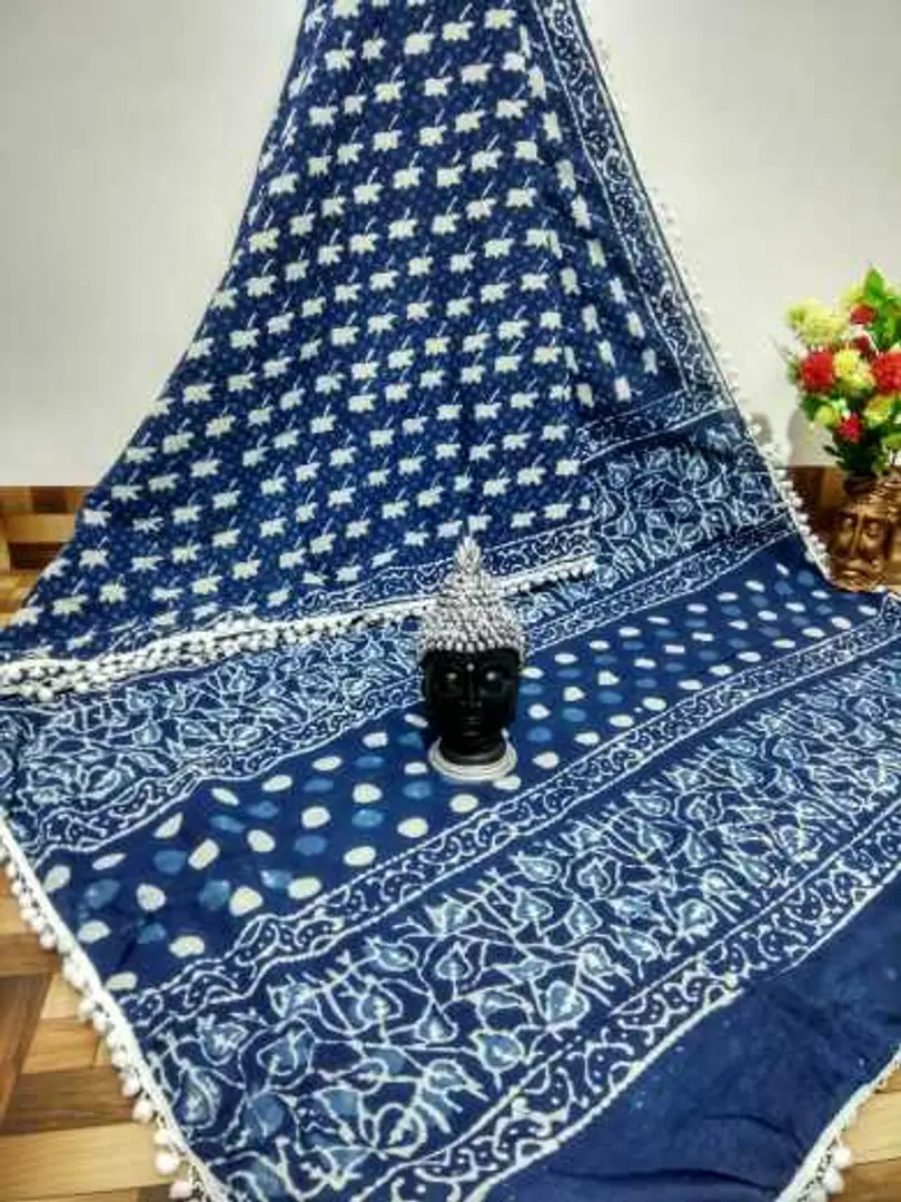 Indigo Mulmul Cotton Saree with Leheriya Patterns – Sharvari's