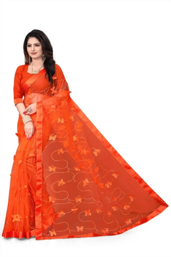 Download New Trendy Net 3d Butterfly Saree With Blouse Piece