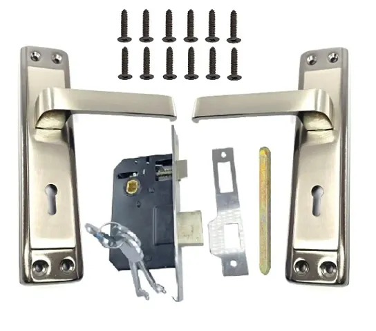 Onmax Steel High Quality Premium Range Lock Heavy Duty Mortise Door Lock Set Size 7 Inch Double Action Brass Latch Brass Bhogli with Black Silver Finish 6 Lever Lockset for House Hotel Bedroom Living