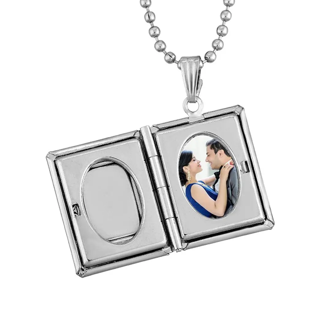 Silver Plated Carved openable Book Design, Photo Pendant Fashion Pendant Men