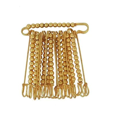 Gold Plated Golden Beaded, Set Of 12 Saree Dupatta Ethnic Traditional Saree Clip, Safetypins For Women Stylish