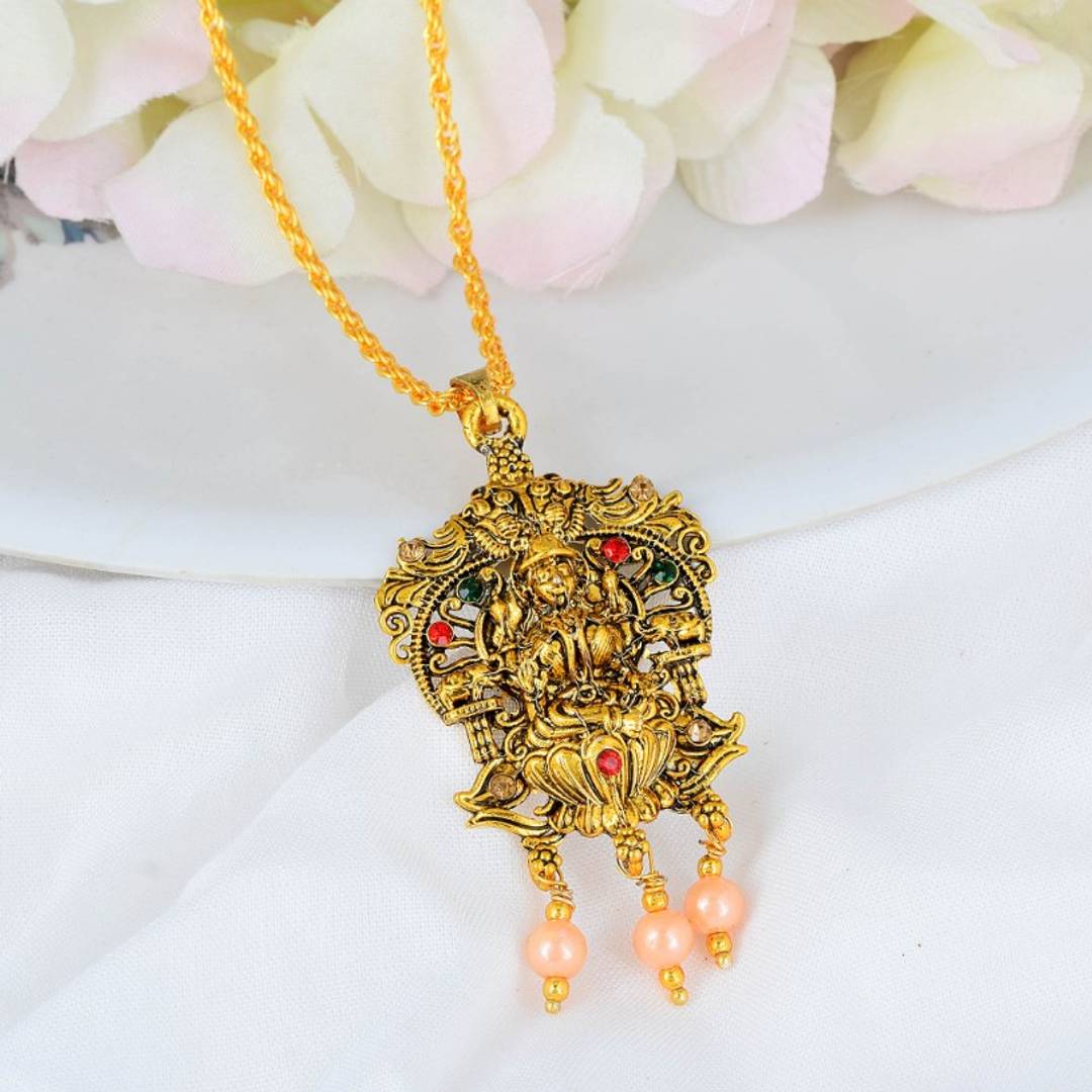 Brass Gold plated Padmasan Lakshmi pendant Temple Jewellery Hindu Festive jewellery pendant Women