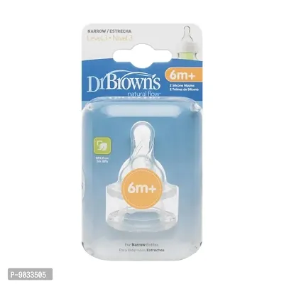 Dr. Brown's Silicone Natural Flow Level 3 Narrow Nipple (Clear) - Set of 2