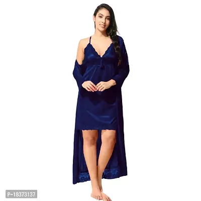 Buy Siami Apparels Satin 2 PC Nighty/Night Wear Set with Robe, V- Neck, Solid/Plain, Attractive Stylish