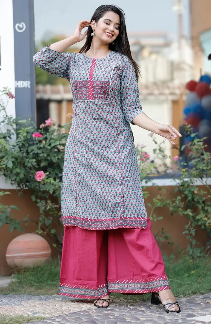Buy Janasya Womens Blue Cotton Flared Kurta with Palazzo And Dupatta  Online at Best Prices in India  JioMart