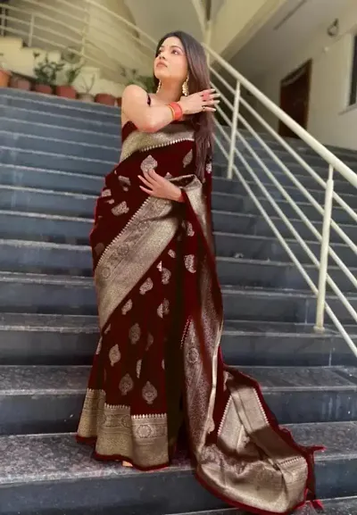 Pre Stitched Georgette Brasso Saree in Maroon : SPFA12593