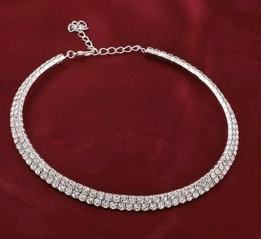 Silver and Gold Plated Double/Single Line Diamond Studded Party Wear Necklace