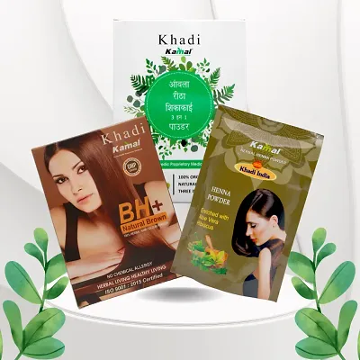 Khadi Kamal Herbal Amla, Reetha, Shikakai Powder (3 in 1 Powder) for Man  and Women, 100% Natural Organic Hair Conditioner 100g By LAZYwindow Combo  Pack