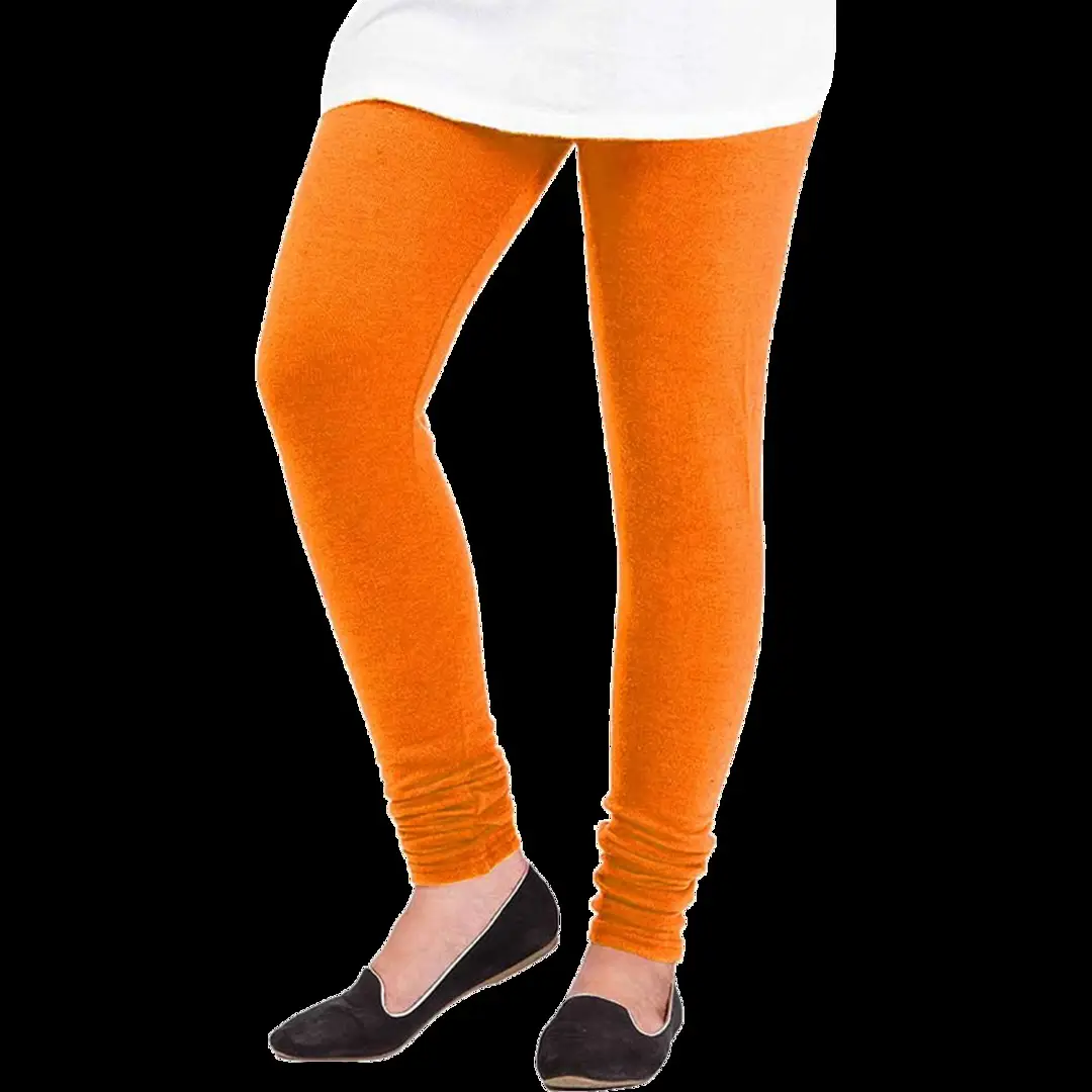 Classy Orange Woolen Solid Leggings For Women