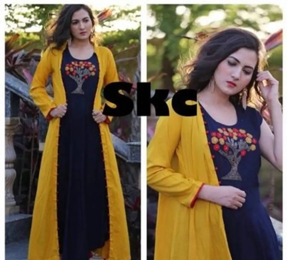 latest net long shrugs kurti with long gown