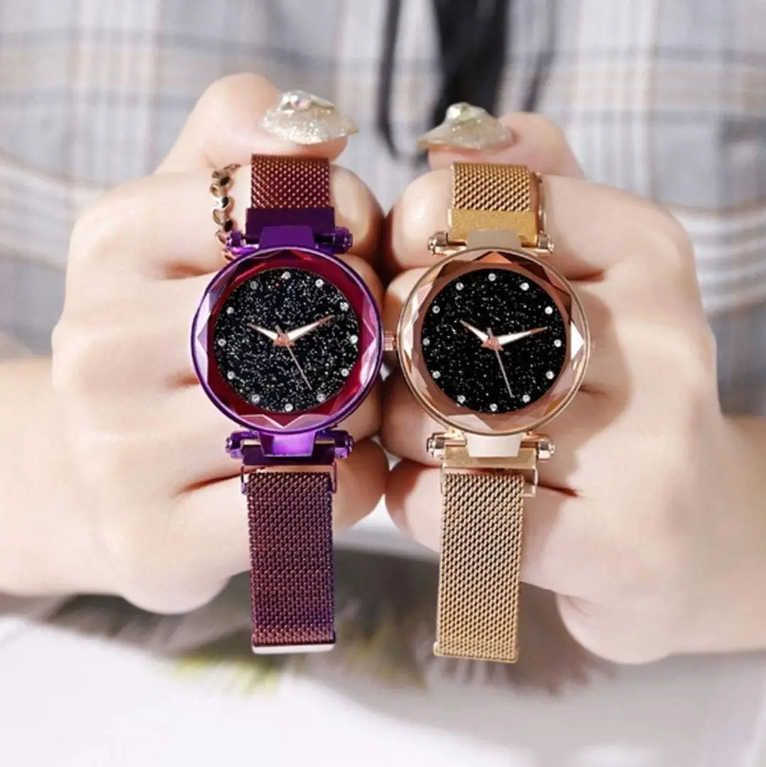 Rose Gold And Purple 12Diamond Best Watch Megnet Belt Watch