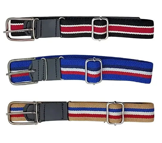 Zacharias Boy's Stretchable Striped Cotton Belt for kids (A-05_Multicolor_Pack of 3) ( 1-4 Years)