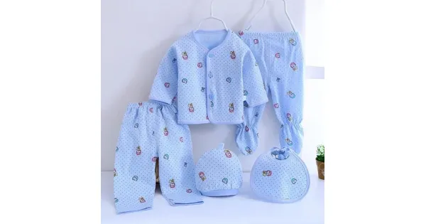 BABY SET NEWBORN COTTON UNDERWEAR SETS NEWBORNS INFANT CARTOON BEAR SUIT  BABY CLOTHING 5 PCS/SET (Random COlor)