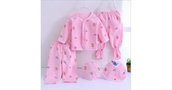 BABY SET NEWBORN COTTON UNDERWEAR SETS NEWBORNS INFANT CARTOON BEAR SUIT  BABY CLOTHING 5 PCS/SET