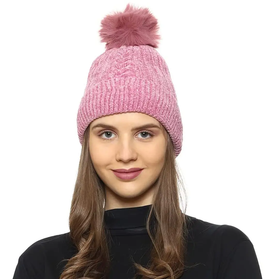 Hat Attack Red Pink Striped 2024 Knit Real Fur Pom Pom Beanie Cap winter NWT