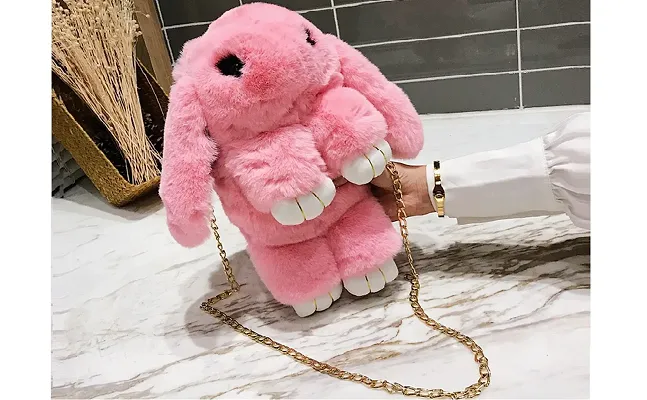 Cute Rabbit Sling Bag Fluffy Bunny Shoulder Bag Cross Body Sling Bag For Girls Soft Hand Bag For Girls Pack 1