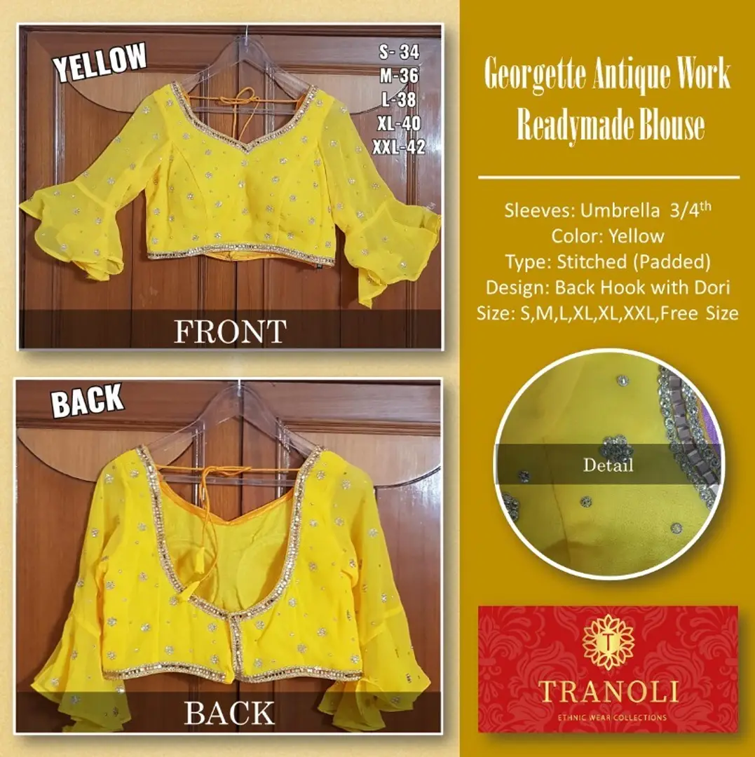 Tranoli Designer Georgette Umbrella Sleeve Antique Work Readymade ...