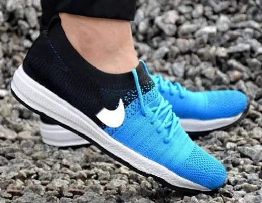 Ultra Lite Navy Blue Flyknit Sports Shoes For Men Ultra Lite Navy Blue Flyknit Sports Shoes For Men