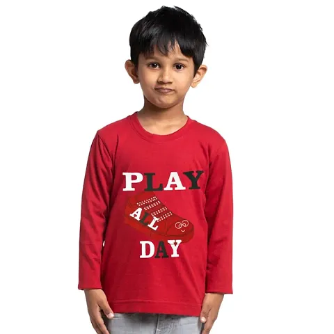 Trendy Cotton Printed Round Neck Full Sleeves T-shirt For Boys