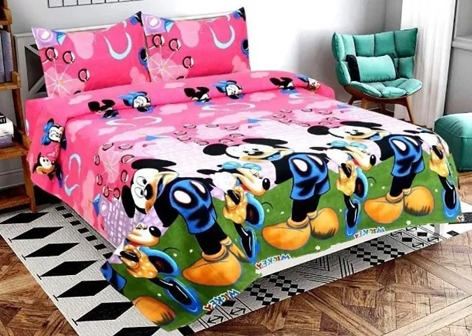Polycotton Double Bedsheet with 2 Pillow Covers for Kids