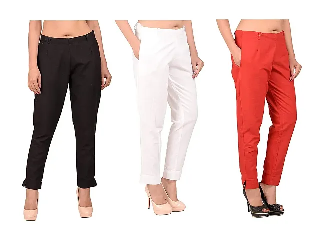 Sajke Women's Cotton Pant Flex Non Stretchable Slim Fit Straight Casual  Trouser Pant for Women