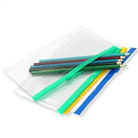 Pack of 4 Zippy Bags Pencil Pouches for Kids Strong Clear Pencil Case for Kids or Office use