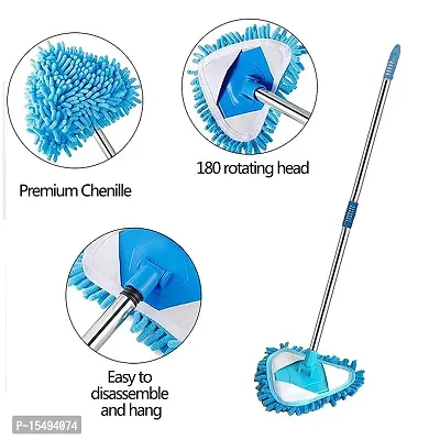 Multipurpose Cleaning Movable Brush with Long Lockable Rod Bead Corners, Bathtub, Toilet, Ceiling Cleaning Lazy Triangle Cleaning Mop Retractable 180 Rotatable Triangle Dust Mop (1Pcs)-thumb3