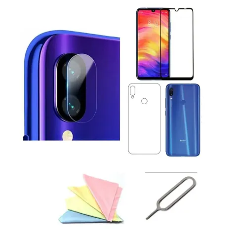 Combo of REDMI NOTE7 PRO Tempered glass, Back screen guard,camera glass lens,glass cleaner cloth And sim ejector pin