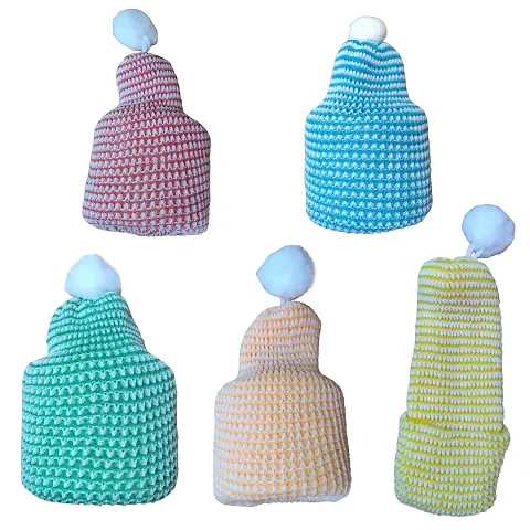 (0 Size) (Pack of 5) New Born Baby Hats Infant Toddler Girl Boy Beanie Cap Warm Baby Hat with pom pom