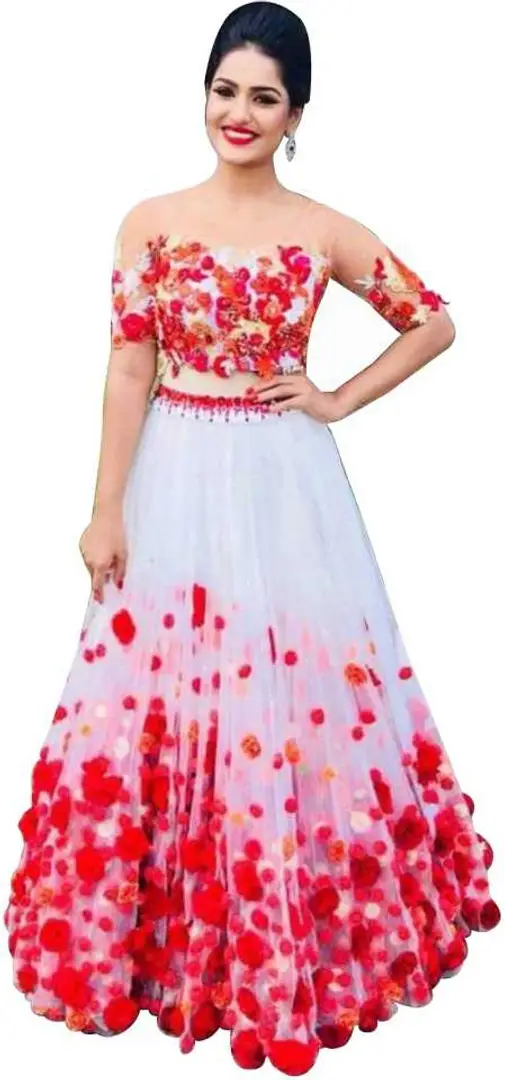 Designer Red And White Colour Net Material Lehenga Choli For Women S And Girls Purple lehenga choli, floral embroidered lehenga choli, designer black lehenga choli, mirror work lehenga choli, designer lehenga choli, navy blue lehenga a designer lehenga choli is every girl's dream, since she was a little girl. white colour net material lehenga choli